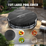 VEVOR 15 Ft Round Pool Cover, Solar Covers for Above Ground Pools, Safety Pool Cover with Drawstring Design, PVC Summer Pool Cover, Waterproof and Dustproof, Black