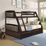 Solid Wood Twin Over Full Bunk Bed with Two Storage Drawers, Espresso