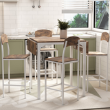 Farmhouse 5-piece Counter Height Drop Leaf Dining Table Set with Dining Chairs for 4,White Frame+ Rustic Brown Tabletop