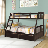 Solid Wood Twin Over Full Bunk Bed with Two Storage Drawers, Espresso