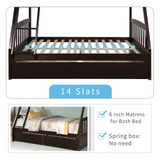 Solid Wood Twin Over Full Bunk Bed with Two Storage Drawers, Espresso