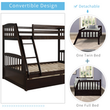 Solid Wood Twin Over Full Bunk Bed with Two Storage Drawers, Espresso