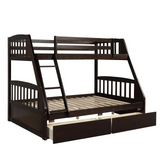 Solid Wood Twin Over Full Bunk Bed with Two Storage Drawers, Espresso