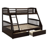 Solid Wood Twin Over Full Bunk Bed with Two Storage Drawers, Espresso