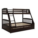 Solid Wood Twin Over Full Bunk Bed with Two Storage Drawers, Espresso