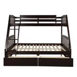 Solid Wood Twin Over Full Bunk Bed with Two Storage Drawers, Espresso