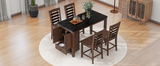 Counter Height 5-piece Dining Table Set with Faux Marble Tabletop, Solid Wood Table Set with Storage Cabinet and Drawer, Dark walnut