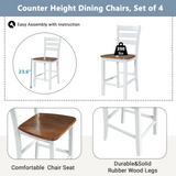 Farmhouse Wood Counter Height Dining Chair Set for Small Places, Set of 4, Walnut+White