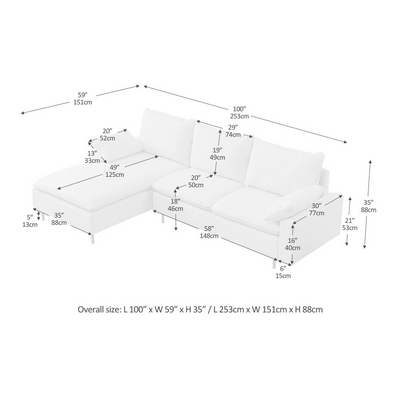 L-Shaped linen sectional sofa with right chaise(left-facing chaise),Beige