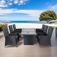 7 Piece Outdoor Patio Wicker Dining Set Patio With Adjustable Backrest  Black Wicker + Dark Grey Cushion