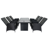 7 Piece Outdoor Patio Wicker Dining Set Patio With Adjustable Backrest  Black Wicker + Dark Grey Cushion