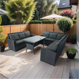 5 Piece Patio wicker Outdoor Sectional Set 9 Seater Conversation Set with 3 Storage Under Seat Black Wicker + Dark Grey Cushion