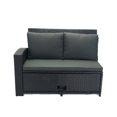 5 Piece Patio wicker Outdoor Sectional Set 9 Seater Conversation Set with 3 Storage Under Seat Black Wicker + Dark Grey Cushion