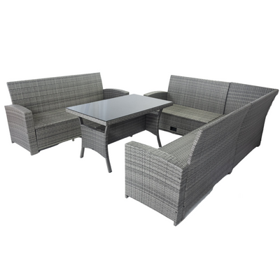 5 Piece Patio wicker Outdoor Sectional Set 9 Seater Conversation Set with 3 Storage Under Seat Grey Wicker + Dark Grey Cushion