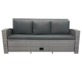 5 Piece Patio wicker Outdoor Sectional Set 9 Seater Conversation Set with 3 Storage Under Seat Grey Wicker + Dark Grey Cushion