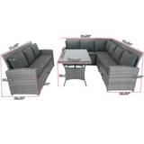 5 Piece Patio wicker Outdoor Sectional Set 9 Seater Conversation Set with 3 Storage Under Seat Grey Wicker + Dark Grey Cushion