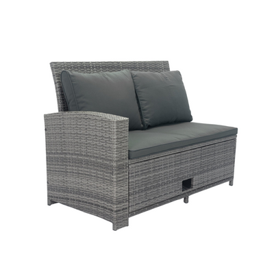 5 Piece Patio wicker Outdoor Sectional Set 9 Seater Conversation Set with 3 Storage Under Seat Grey Wicker + Dark Grey Cushion