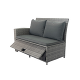 5 Piece Patio wicker Outdoor Sectional Set 9 Seater Conversation Set with 3 Storage Under Seat Grey Wicker + Dark Grey Cushion