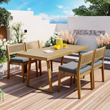 Multi-person Outdoor Acacia Wood Dining Table and Chair Set, Thick Cushions, Suitable for Balcony, Vourtyard, and Garden.