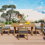 Multi-person Outdoor Acacia Wood Dining Table and Chair Set, Thick Cushions, Suitable for Balcony, Vourtyard, and Garden.