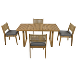 Multi-person Outdoor Acacia Wood Dining Table and Chair Set, Thick Cushions, Suitable for Balcony, Vourtyard, and Garden.