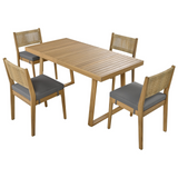 Multi-person Outdoor Acacia Wood Dining Table and Chair Set, Thick Cushions, Suitable for Balcony, Vourtyard, and Garden.