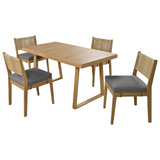 Multi-person Outdoor Acacia Wood Dining Table and Chair Set, Thick Cushions, Suitable for Balcony, Vourtyard, and Garden.