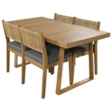 Multi-person Outdoor Acacia Wood Dining Table and Chair Set, Thick Cushions, Suitable for Balcony, Vourtyard, and Garden.