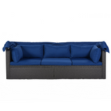 Outdoor Patio Rectangle Daybed with Retractable Canopy,  Wicker Furniture Sectional Seating with Washable Cushions, Backyard, Porch