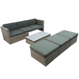 Patio Furniture Sets, 5-Piece Patio Wicker Sofa with Adustable Backrest, Cushions, Ottomans and Lift Top Coffee Table