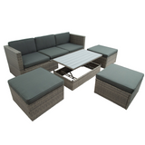 Patio Furniture Sets, 5-Piece Patio Wicker Sofa with Adustable Backrest, Cushions, Ottomans and Lift Top Coffee Table