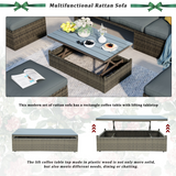 Patio Furniture Sets, 5-Piece Patio Wicker Sofa with Adustable Backrest, Cushions, Ottomans and Lift Top Coffee Table