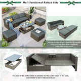 Patio Furniture Sets, 5-Piece Patio Wicker Sofa with Adustable Backrest, Cushions, Ottomans and Lift Top Coffee Table