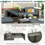 Patio Furniture Sets, 5-Piece Patio Wicker Sofa with Adustable Backrest, Cushions, Ottomans and Lift Top Coffee Table