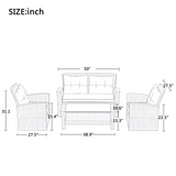 Patio Furniture Set, 4 Piece Outdoor Conversation Set All Weather Wicker Sectional Sofa with Ottoman and Cushions