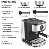 VEVOR Espresso Machine, 15 Bar Coffee and Espresso Maker with Milk Frother Steam Wand, Professional Semi-Automatic Cappuccino Latte Machine with Touch Screen & Removable Water Tank, NTC Control System