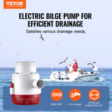 VEVOR Bilge Pump, 3000GPH 12V Automatic Submersible Boat Bilge Water Pump with Float Switch, 1.6" Outlet Diameter, Small Boat Bilge Pump, Marine Electric Bilge Pump for Boats, Ponds, Pools, Basements