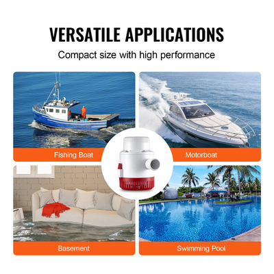 VEVOR Bilge Pump, 3000GPH 12V Automatic Submersible Boat Bilge Water Pump with Float Switch, 1.6" Outlet Diameter, Small Boat Bilge Pump, Marine Electric Bilge Pump for Boats, Ponds, Pools, Basements