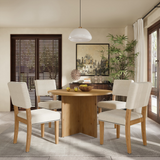 Modern 5-Piece Round Dining Table Set Pedestal Kitchen Table Set with 4 Upholstered Dining Chairs for Studio, Apartment, Small Places, Natural