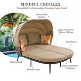 74.8" L Patio Daybed with Retractable Canopy, Outdoor Rattan PE Wicker Back Loveseat Sofa Set with Throw Pillows and Cushions for Backyard, Poolside, Garden, Brown