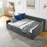 Full Size Daybed with Drawers Upholstered Tufted Sofa Bed, with Button on Back and Copper Nail on Waved Shape Arms(80.5''x55.5''x27.5'')