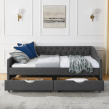 Full Size Daybed with Drawers Upholstered Tufted Sofa Bed, with Button on Back and Copper Nail on Waved Shape Arms(80.5''x55.5''x27.5'')