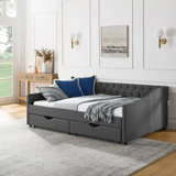 Full Size Daybed with Drawers Upholstered Tufted Sofa Bed, with Button on Back and Copper Nail on Waved Shape Arms(80.5''x55.5''x27.5'')