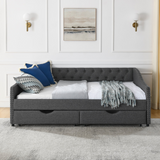 Full Size Daybed with Drawers Upholstered Tufted Sofa Bed, with Button on Back and Copper Nail on Waved Shape Arms(80.5''x55.5''x27.5'')