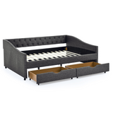 Full Size Daybed with Drawers Upholstered Tufted Sofa Bed, with Button on Back and Copper Nail on Waved Shape Arms(80.5''x55.5''x27.5'')