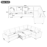 124.8"L-shaped Sofa Convertible Sofa Bed Pull Out Sofa Sleeper with Two Back Pillows, Two USB Ports and Two Power Sockets for Living Room, Beige