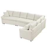 124.8"L-shaped Sofa Convertible Sofa Bed Pull Out Sofa Sleeper with Two Back Pillows, Two USB Ports and Two Power Sockets for Living Room, Beige