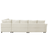 124.8"L-shaped Sofa Convertible Sofa Bed Pull Out Sofa Sleeper with Two Back Pillows, Two USB Ports and Two Power Sockets for Living Room, Beige