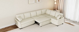 124.8"L-shaped Sofa Convertible Sofa Bed Pull Out Sofa Sleeper with Two Back Pillows, Two USB Ports and Two Power Sockets for Living Room, Beige