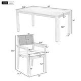 Outdoor Dining Set Patio Dining table and Chairs with Rattan Backrest  and Removable Cushions for Patio and Backyard, White Washed